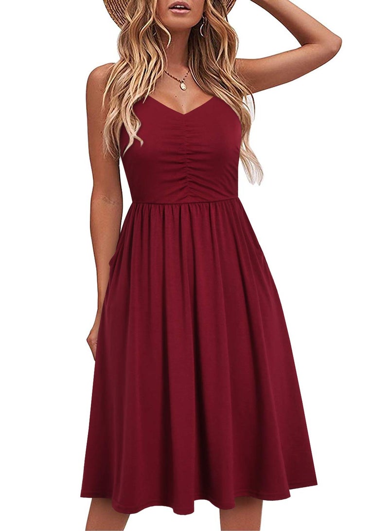 YATHON Women's Spaghetti Straps Party Sundress Casual Beach Summer Dresses (XL, YT090-Burgundy) - Image 1